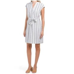 Jones New York Linen Shirt Dress V-Neck Tie Waist - Size 14